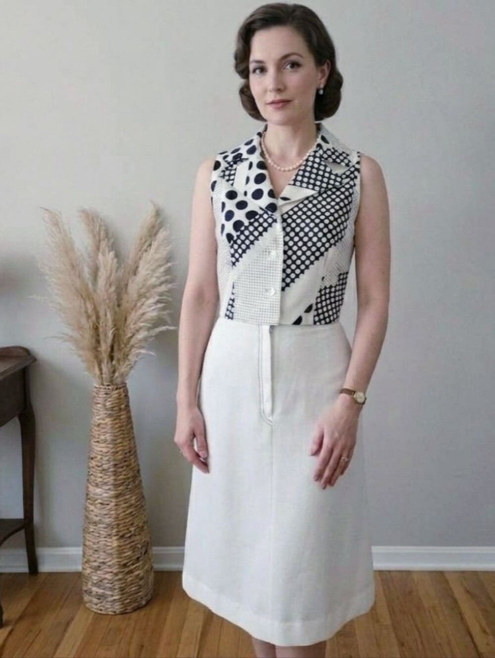 Julie Miller Vintage White Navy Blue Classic Mid Century Mod Shirtdress